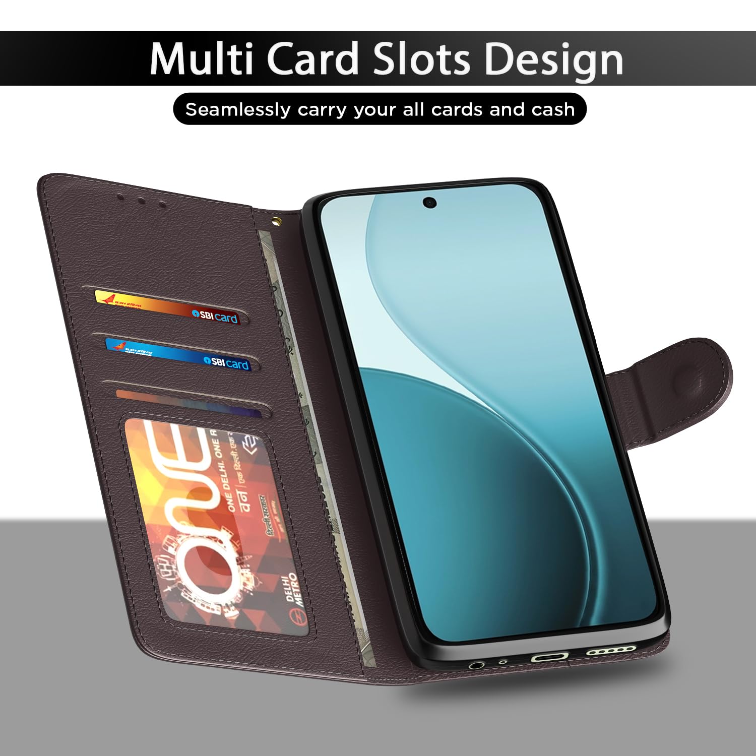 Pikkme Flip Cover for Mi Redmi A7 Pro/Poco C85x 5G / C81 Leather Finish | Inside TPU with Card Pockets | Wallet Stand and Shock Proof | Complete Protection Flip Case (Coffee) — Amazon image 5