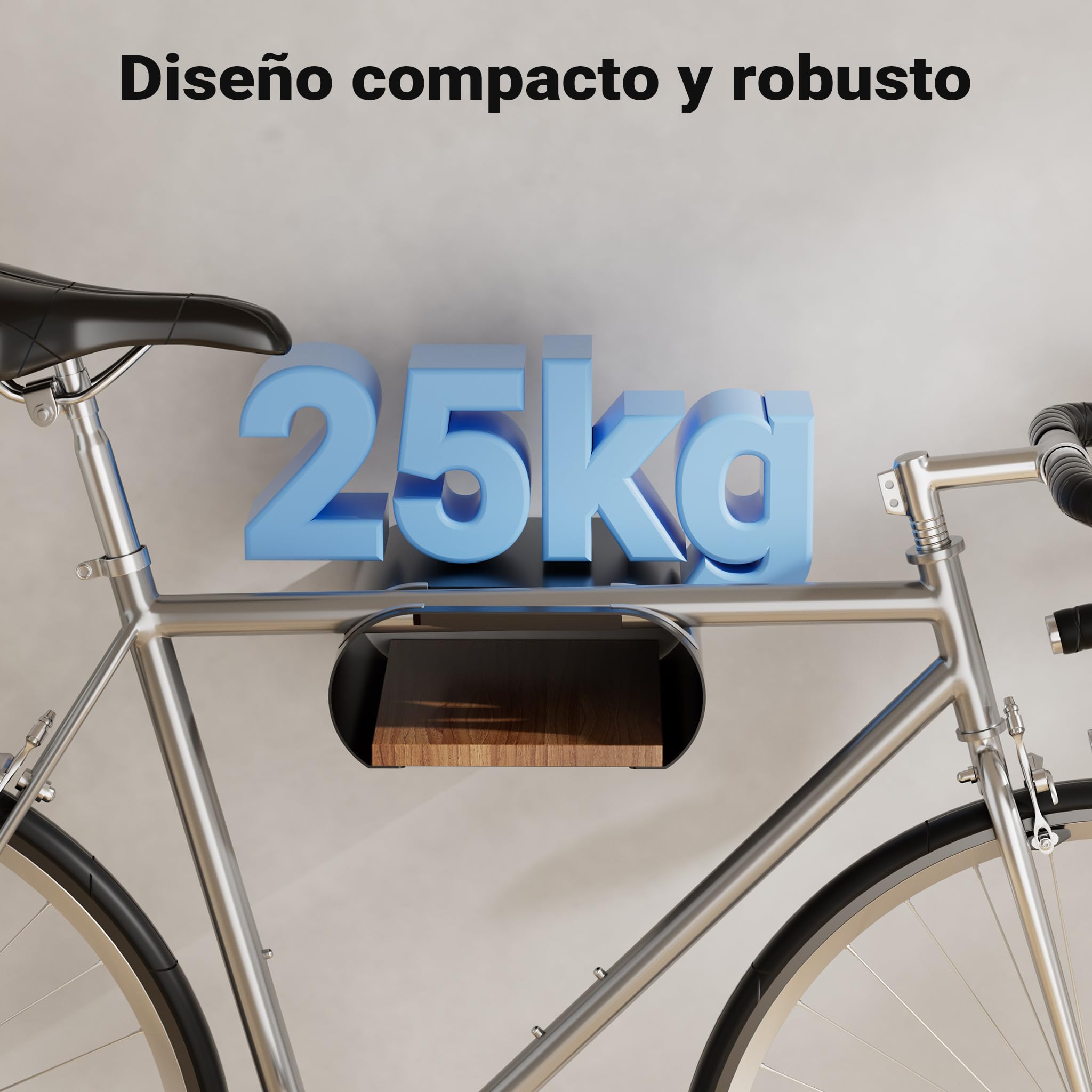 WilTec Soporte de Pared para Bicicleta 25,6 x 30 x 11,4 cm hasta 25 kg, Colgador Universal para Bicicleta, suspensión de Bicicleta Ø 55 mm Tubo Superior y 500 mm Ancho de Manillar