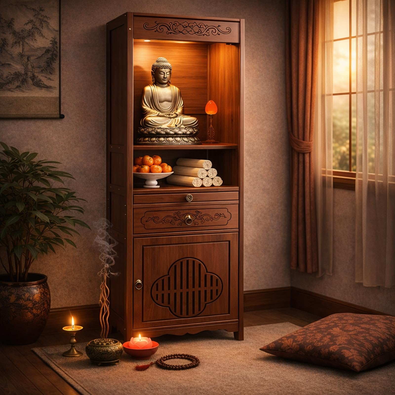 Table d'autel de méditation bouddhiste chinoise en bambou 15in