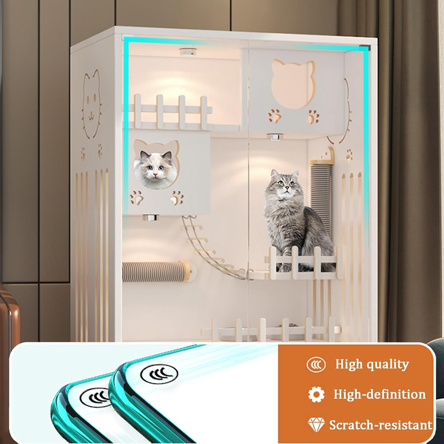 Cat Enclosures, White Cat Cage Indoor, 2-layer/3-layer, Transparent door can see through, Large Cat Cage with small door for easy entry and exit(31.4x37.4/80x95cm)