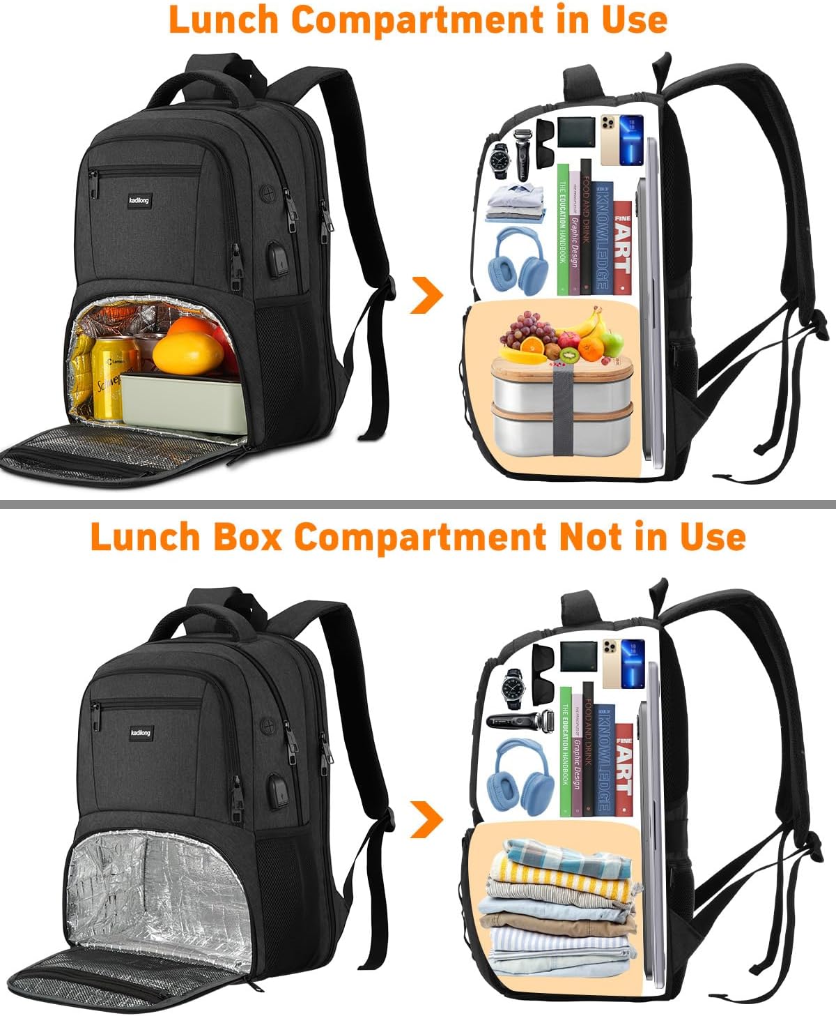 17.3 Inch Laptop Backpack Insulated Backpacks with Cooler Compartment,TSA Large School Backpack Lunch Box for Teens Boys,Anti-Theft Work Business Bookbag,College Computer Backpack for Men Women