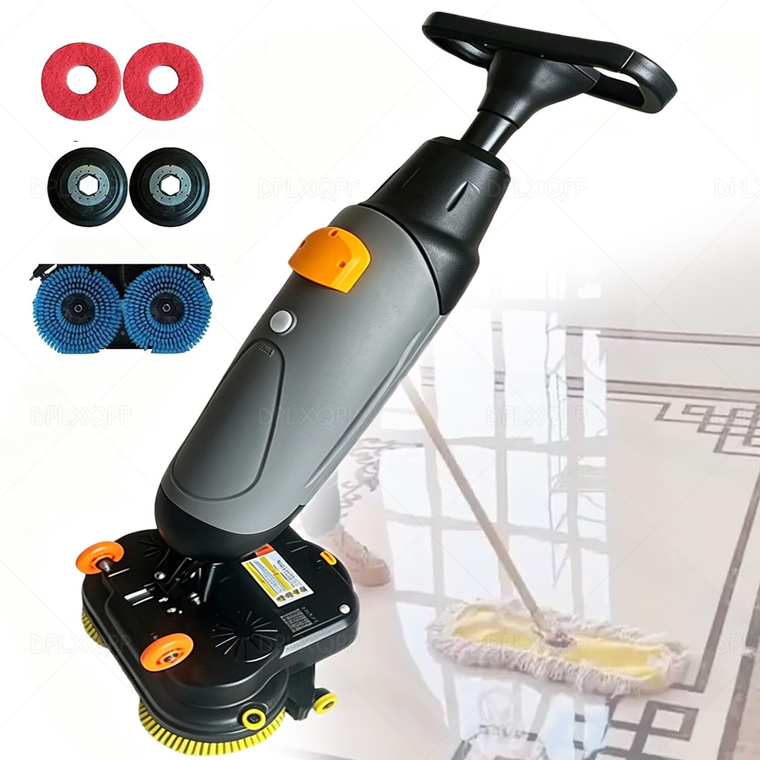 DPLXQPP Cordless Floor Scrubber with 90-120min Runtime,250w*2 Brushless Motors Automatic Floor Scrubber,Walk-Behind Tile Floor Cleaner Lightweight 40lbs for Villa Office Restaurant Gray