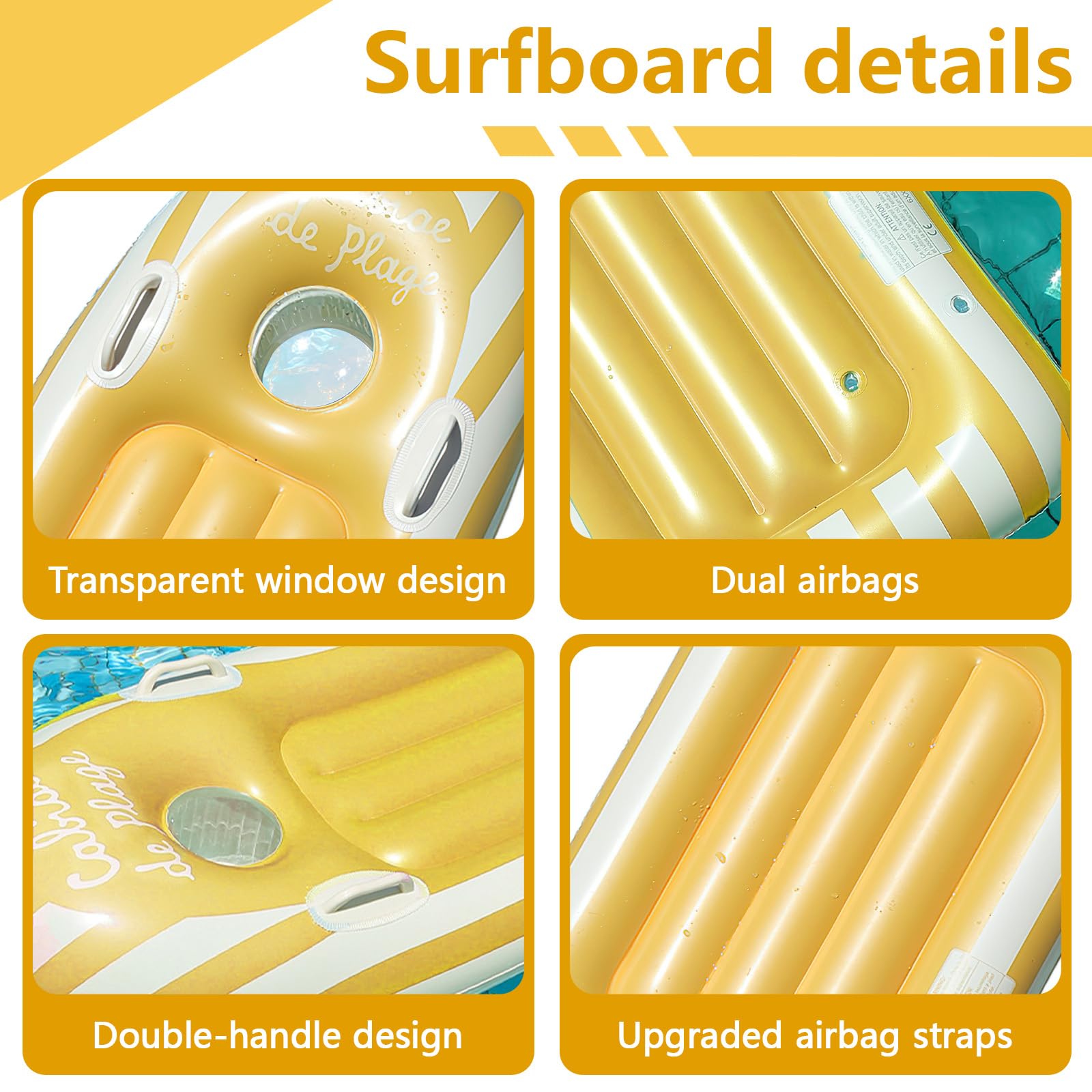 Shyllin Bodyboard Hinchable Niño con Asas 112x45cm Tabla de Surf Ojo de Buey