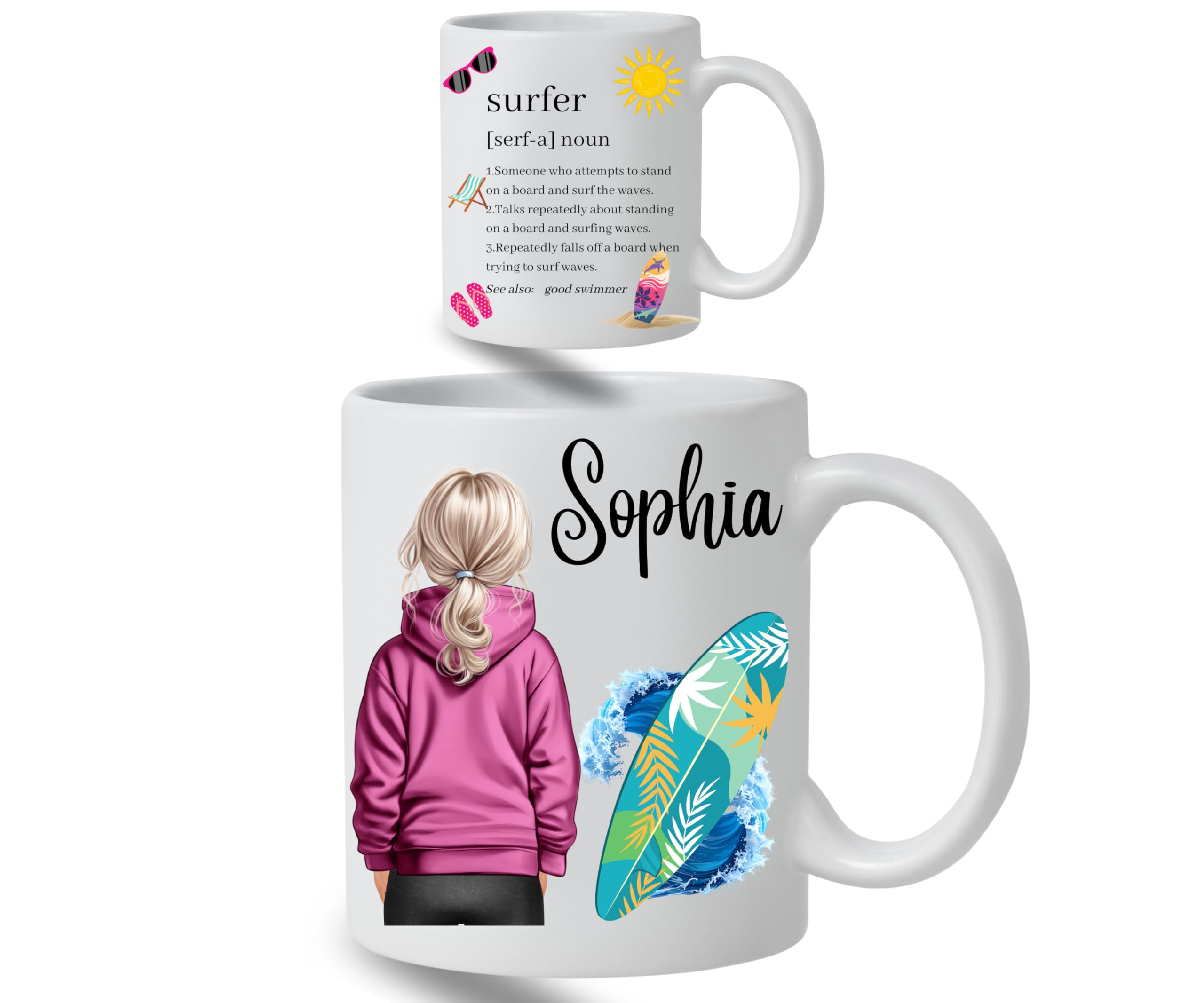 Surfer Gifts for Women, Surfer Mug, Surfers Present, Funny Surfing Gifts for Women, Present for Surfers, Surfing Mug, Surfing Presents, Change Hair and Outfit