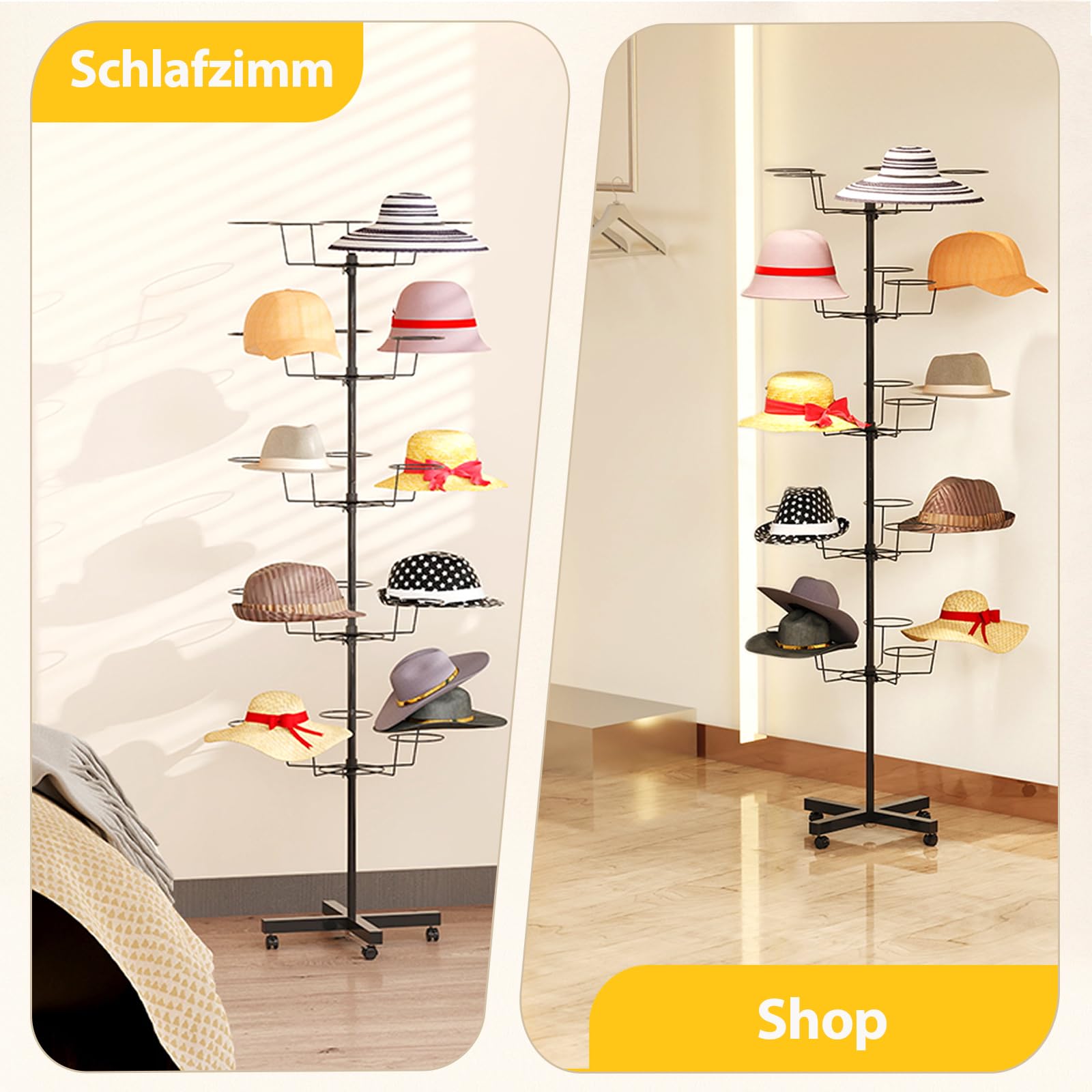 Supporto per cappelli a 5 piani, supporto girevole per parrucche, supporto per cappello, supporto per parrucche, in metallo, per cappelli, guardaroba