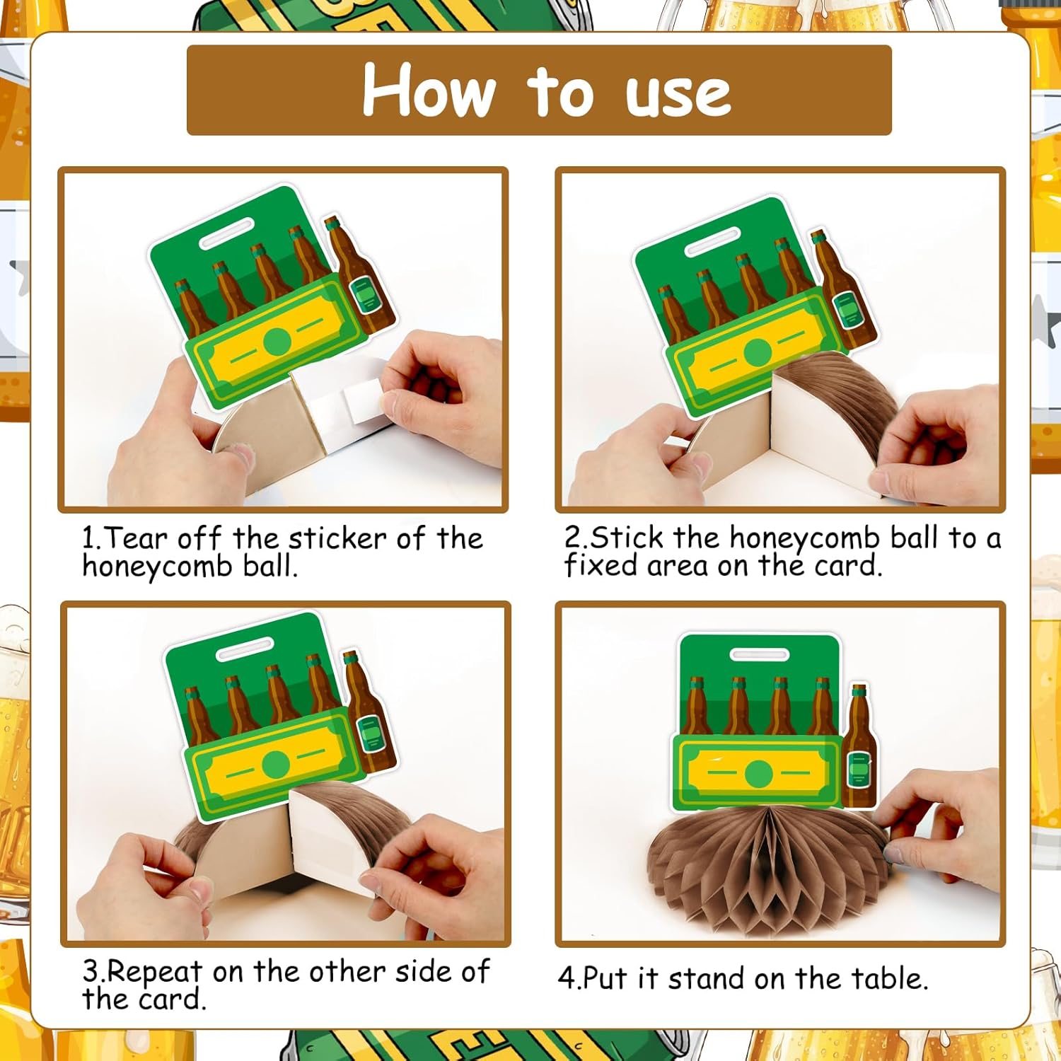 JOYMEMO 8Pcs Beer Birthday Honeycomb Centerpieces for Women or Men - Oktoberfest Themed Happy Birthday Double-Sided Decorations, Brew Beer Table Toppers Party Supplies