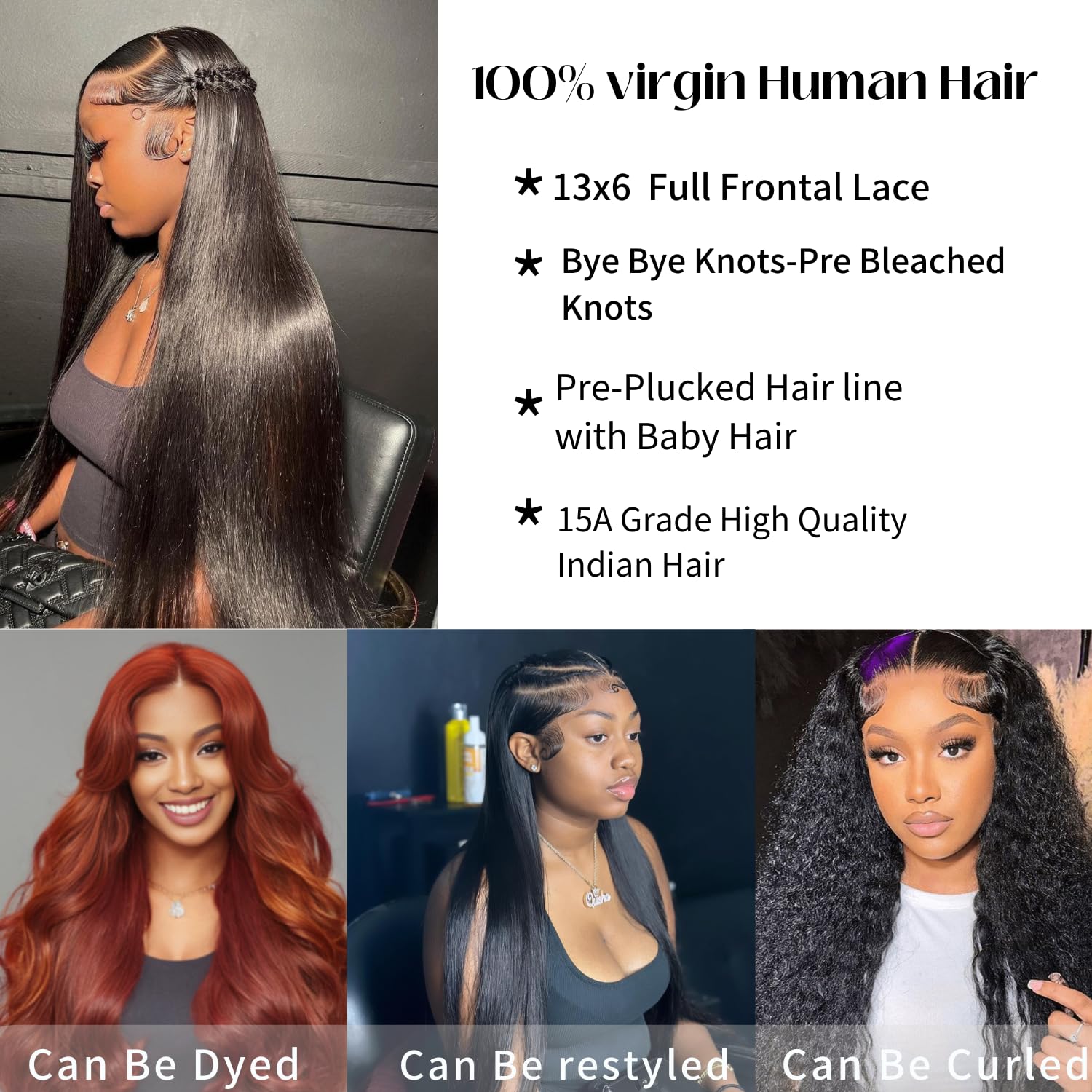 13x6 Lace Front Wigs Human Hair Pre Plucked Bye Bey Knots Pre Bleached HD Straight Lace Front Human Hair Wig 180 Density Frontal Lace Wig Glueless Wigs Human Hair with Baby Hair for Women 24 Inch