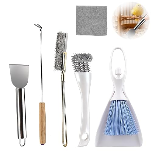 6 PCE Set Bird Cage Cleaner with Cleaning Towel, Stainless