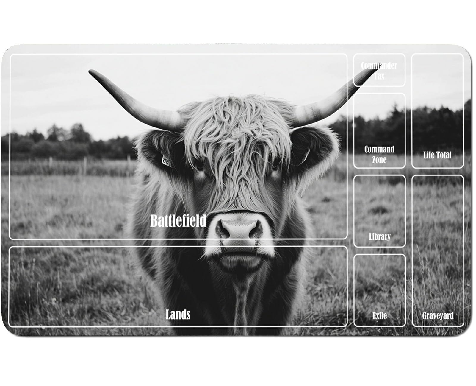 RWUTYTIUL for MTG Card Playmat 24 X 14 Inch with A Zone, Stitched Play Mat for Commander Board TCG RPG CCG Game Desktop Tablet Mouse Pad for Playing Accessories, Gray Cow