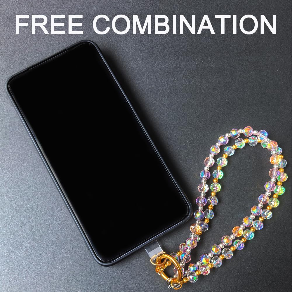Acofect Crystal Beaded Phone Wrist Strap Charm Chain Wristlet Cellphone Lanyard Bracelet Keychain with Tether Tab Hands-Free - Image 6