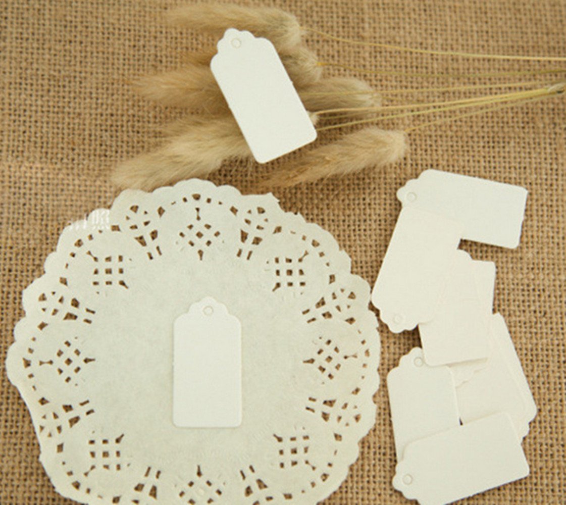 100 etichette in carta bianca vuote con spago