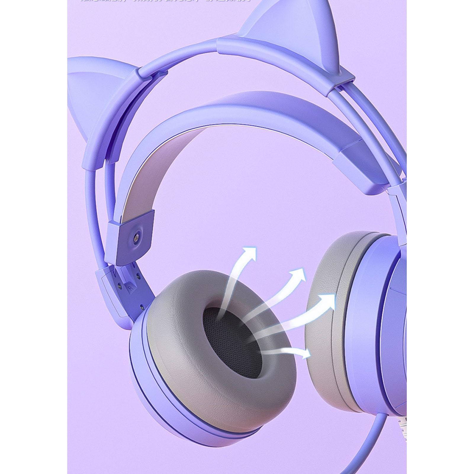 VBESTLIFE Écouteurs à Oreilles de Chat avec Micro Antibruit, Casque de Jeu Filaire avec Oreilles de Chat Amovibles, pour PC, One, PS5 (Purple)