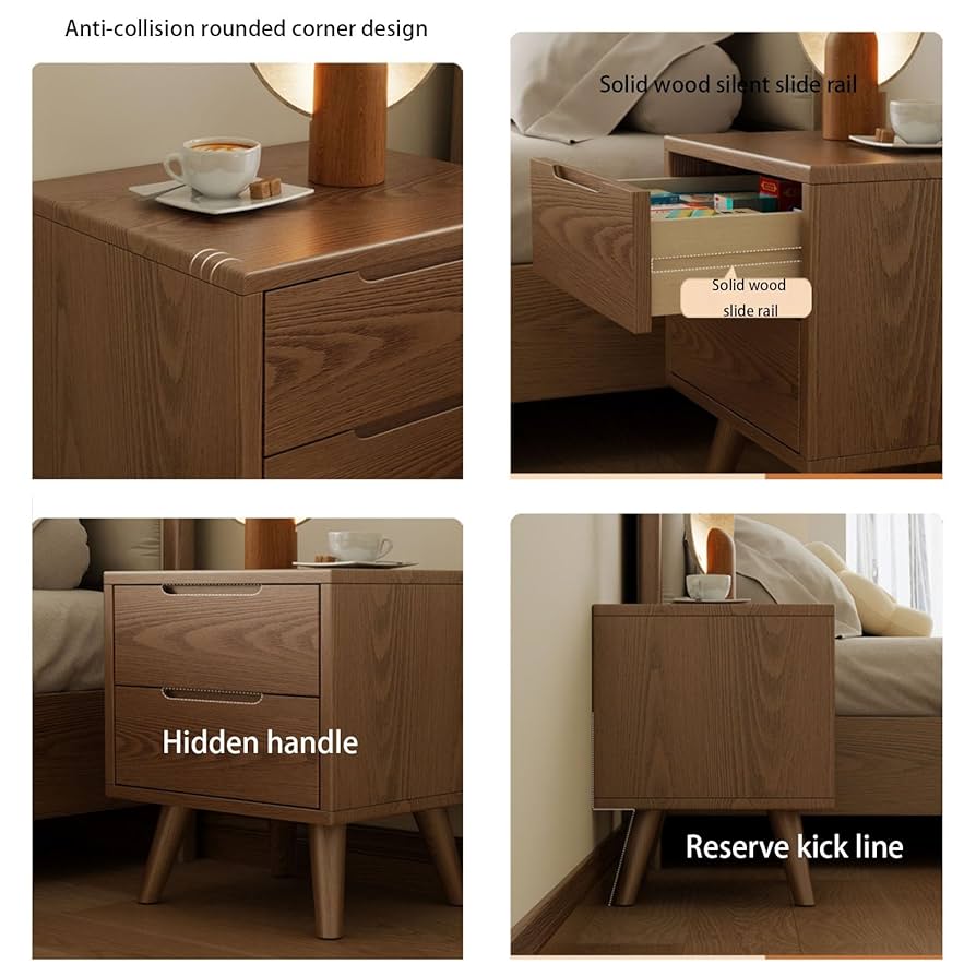 ダークウッド サイドテーブル 引き出し付き 竹製サイドテーブル ナイトテーブル 引き出し付き