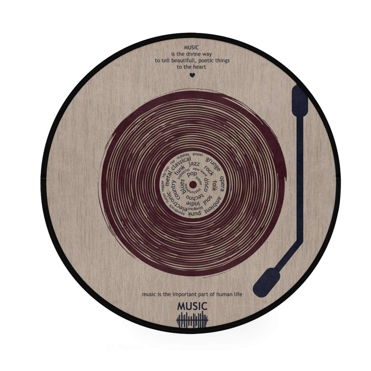 ALAZA Vintage Music Non-Slip Round Area Rug for Bedroom Living Room Study Playing Floor Mat Carpet, 3' Diameter