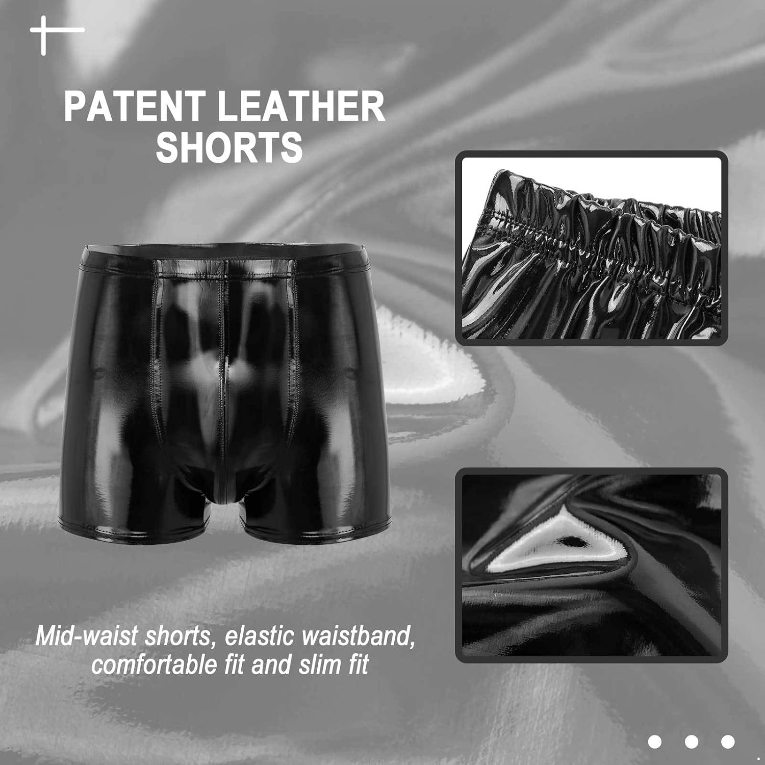 Alvivi Mens Wet Look Patent Leather Shorts Bulge Pouch Boxer Brief Low Waist Shiny Clubwear