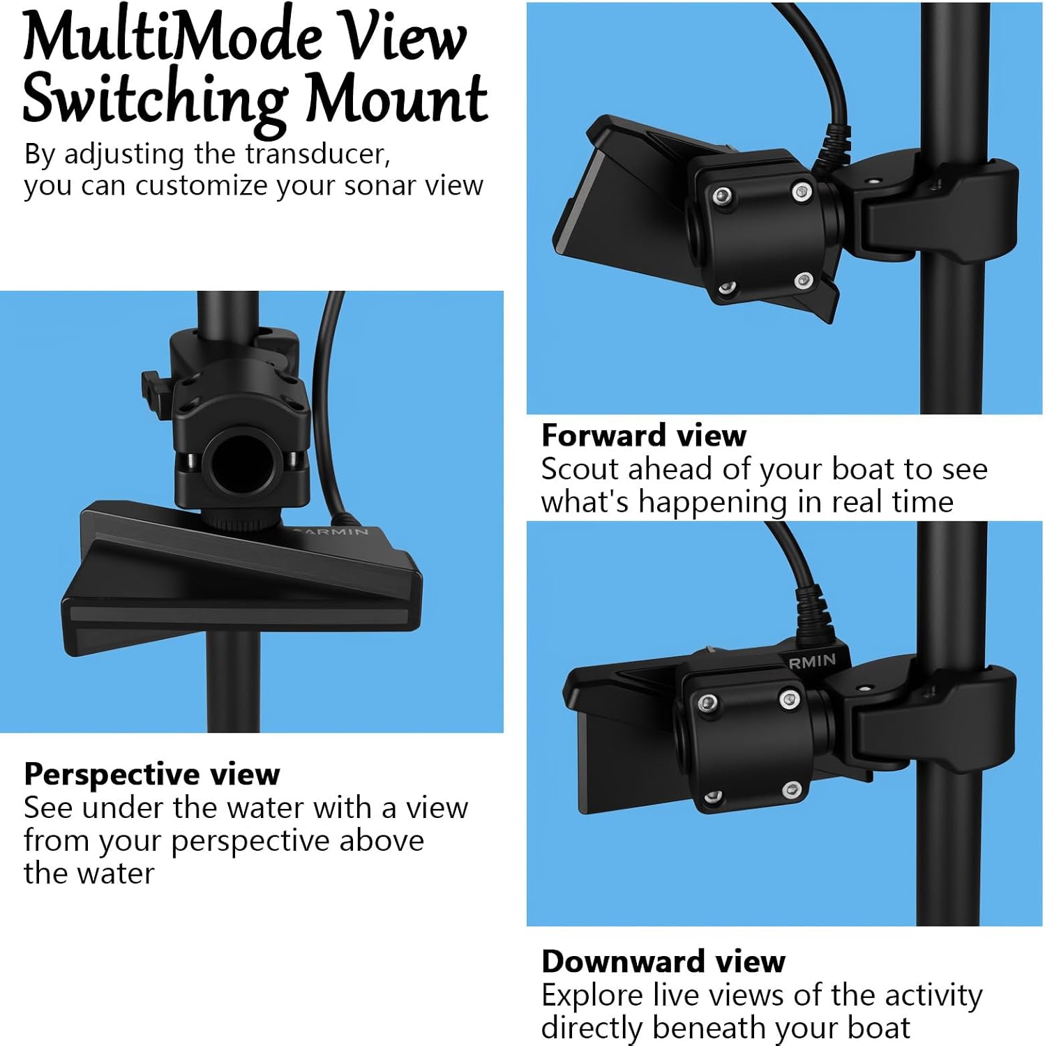 Large Clamp 0 Degree LiveScope Pole Mount Compatible with LVS34,MultiMode Transducer Mount for Pole & Trolling Motor Shaft