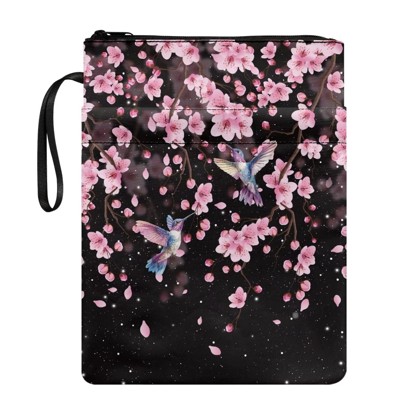 Wanyint Book Sleeve Washable Book Cover for Book Lovers Book Protector with Zipper 11.4 x 8.7 Inch for Teen Girls and Boys, Hummingbird Peach Blossom