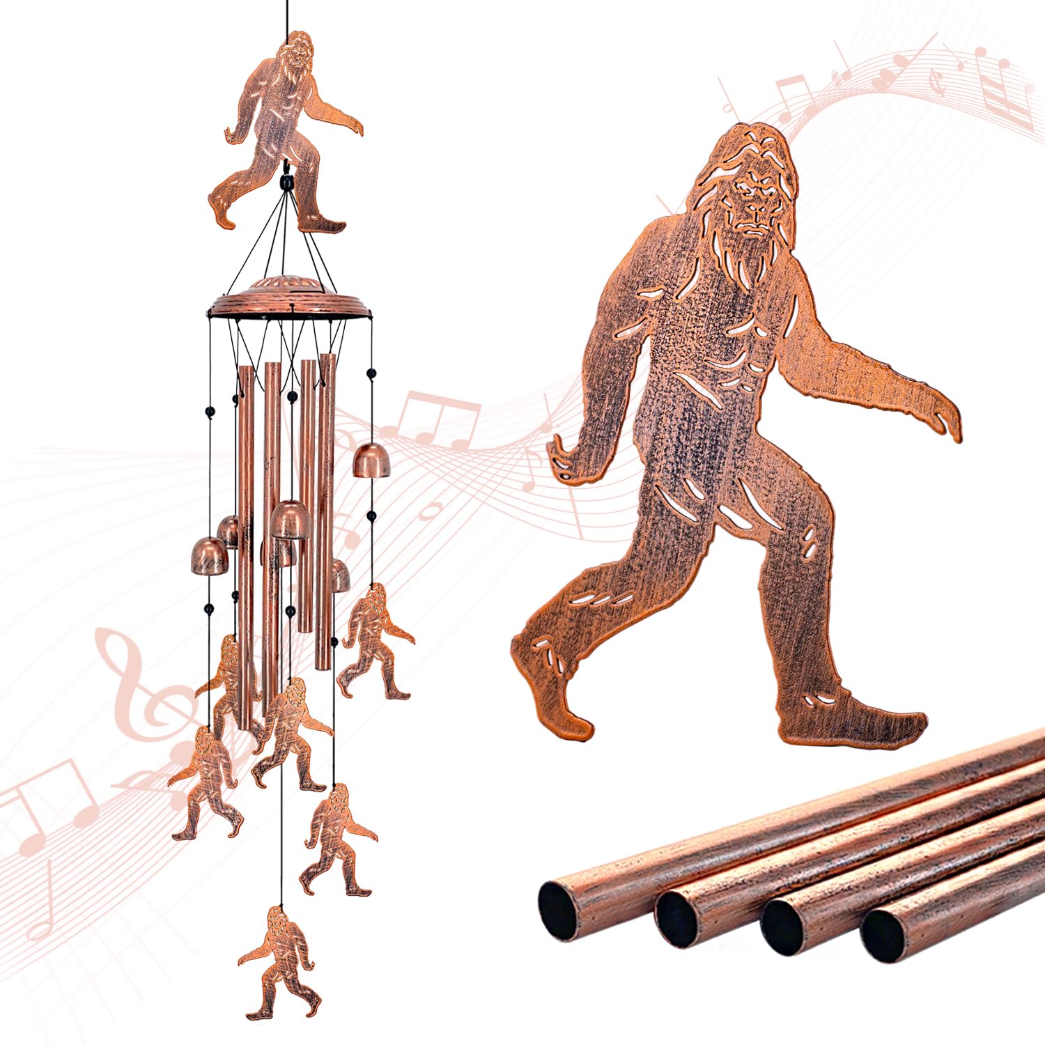 Bigfoot Wind Chimes Outdoor Big Foot Sasquatch Gifts for Men Women Mom Dad Birthday Unique Gardening Gifts Metal WindChimes for Outside/Indoors, Lawn,