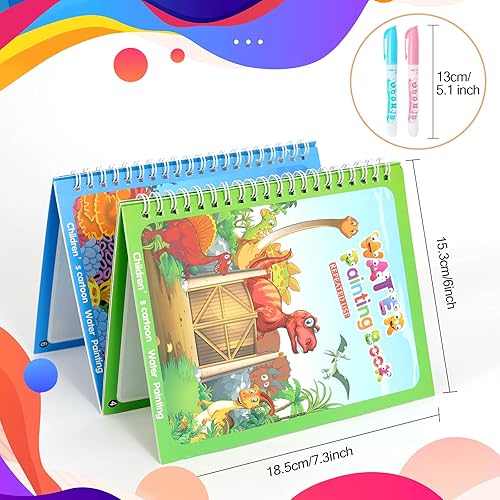 Miniatura 7 de Paquete de 5 libros de colorear de agua reutilizables para niños pequeños, juguetes de libros de garabatos de agua, pintura con libros de agua,