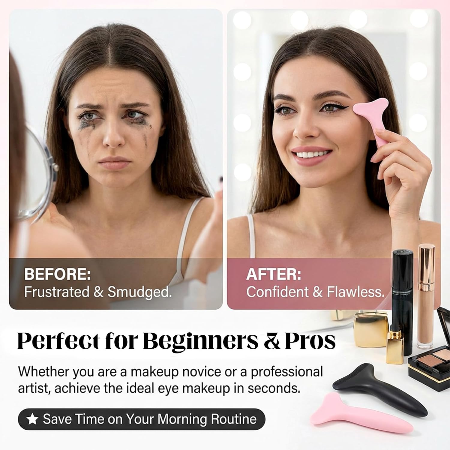 2PCS Mascara Shield, Silicone Mascara Applicator Guard, Mascaras Guard for Eyelashes, Reusable Eyeliner Stencils, Multifunctional Eyeshadow Applicator Guide Tool for Beginners and Makeup Masters