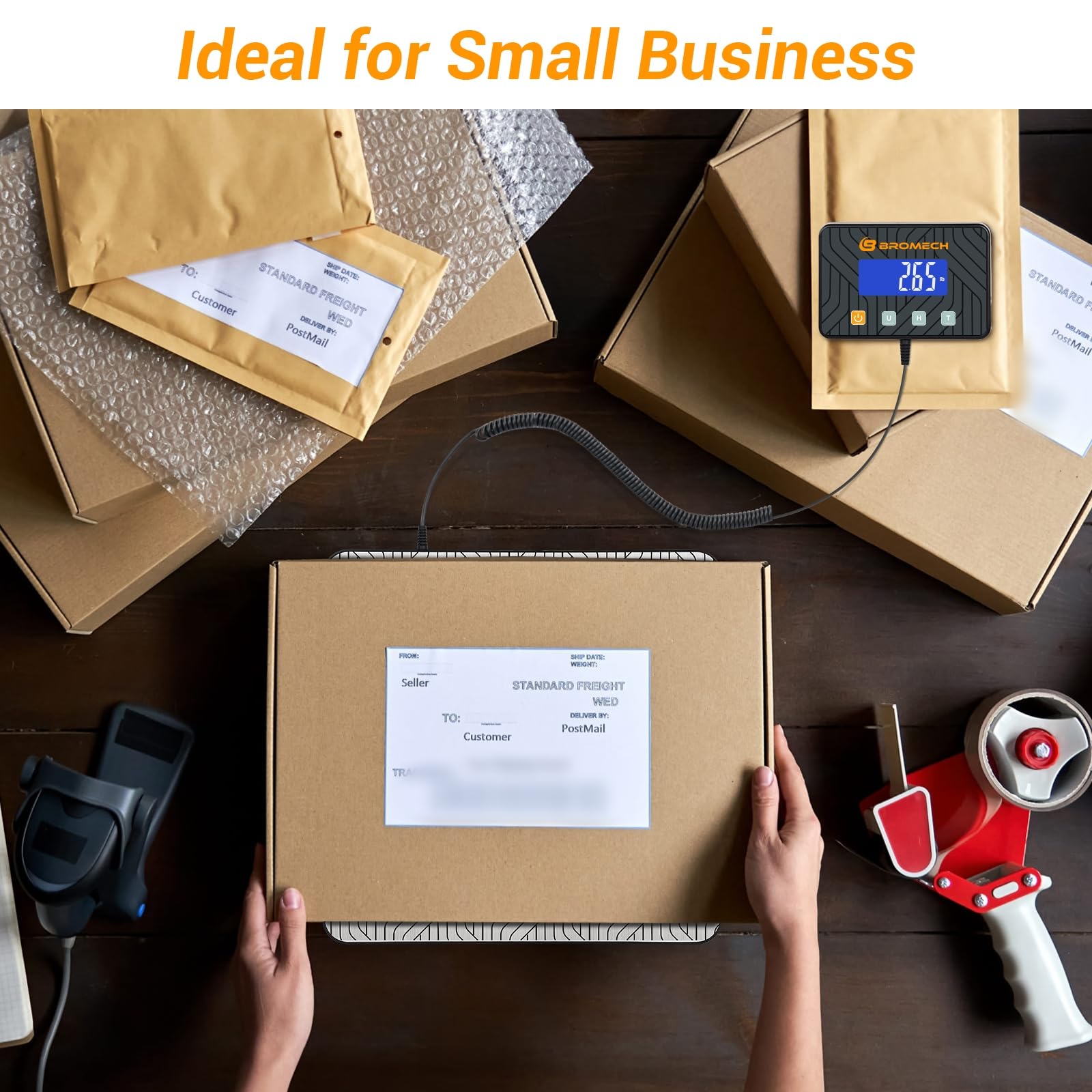 Báscula postal digital resistente de 440 libras para paquetes, báscula postal de alta precisión de 9.9 g con pantalla LCD separada, carga tipo C para pequeñas empresas, almacén, equipaje, uso