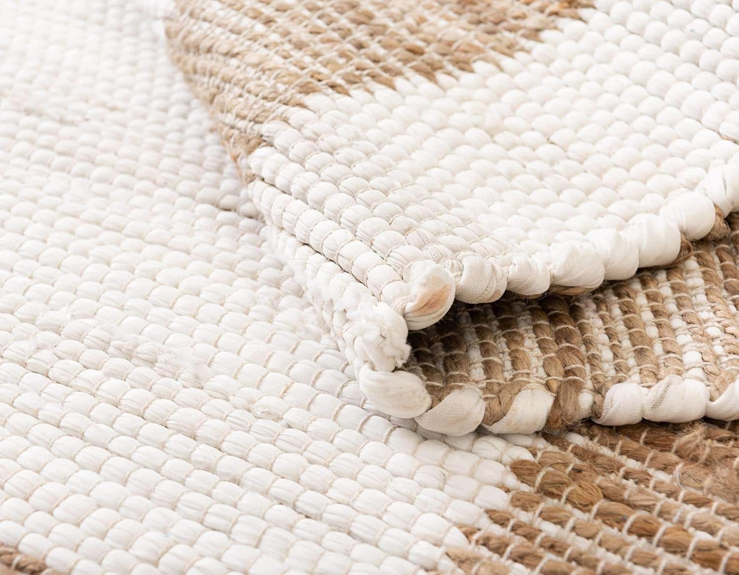 Unique Loom Chindi Jute Collection Area Rug (2' x 3' 1" Rectangle, White and Natural/ Natural)