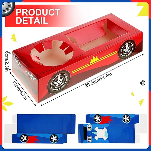 Miniatura 2 de Lincia 12 cajas de comida para fiestas de autos de carreras, suministros para fiestas de cumpleaños, bandejas de alimentos con cajas de aperitivos y