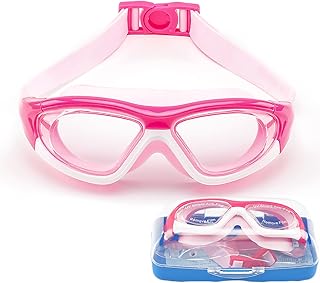 June Sports Swim Goggles for Kids (3-15 Year Old), Waterproof Swimming Googles Glasses Large Frame Anti Fog UVA/UVB Protection and No Leak Soft Silicone Gasket Teens Boys Girls Pink SG28