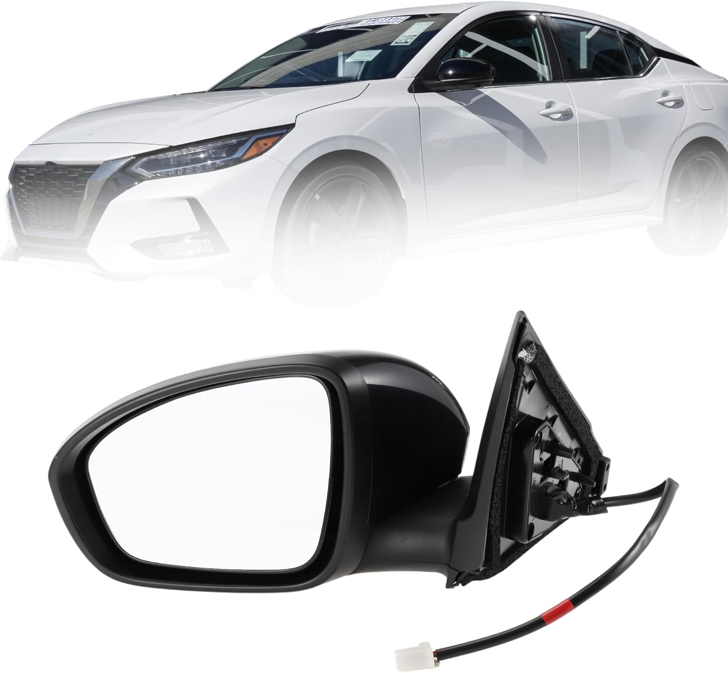 Motoforti 3 Pins Right Passenger Side Power Door Mirror Replacement Side View Mirror Assembly for NISSAN SENTRA 2020 2021 2022 Black Manual Folding Non-Heated Mirror Glass