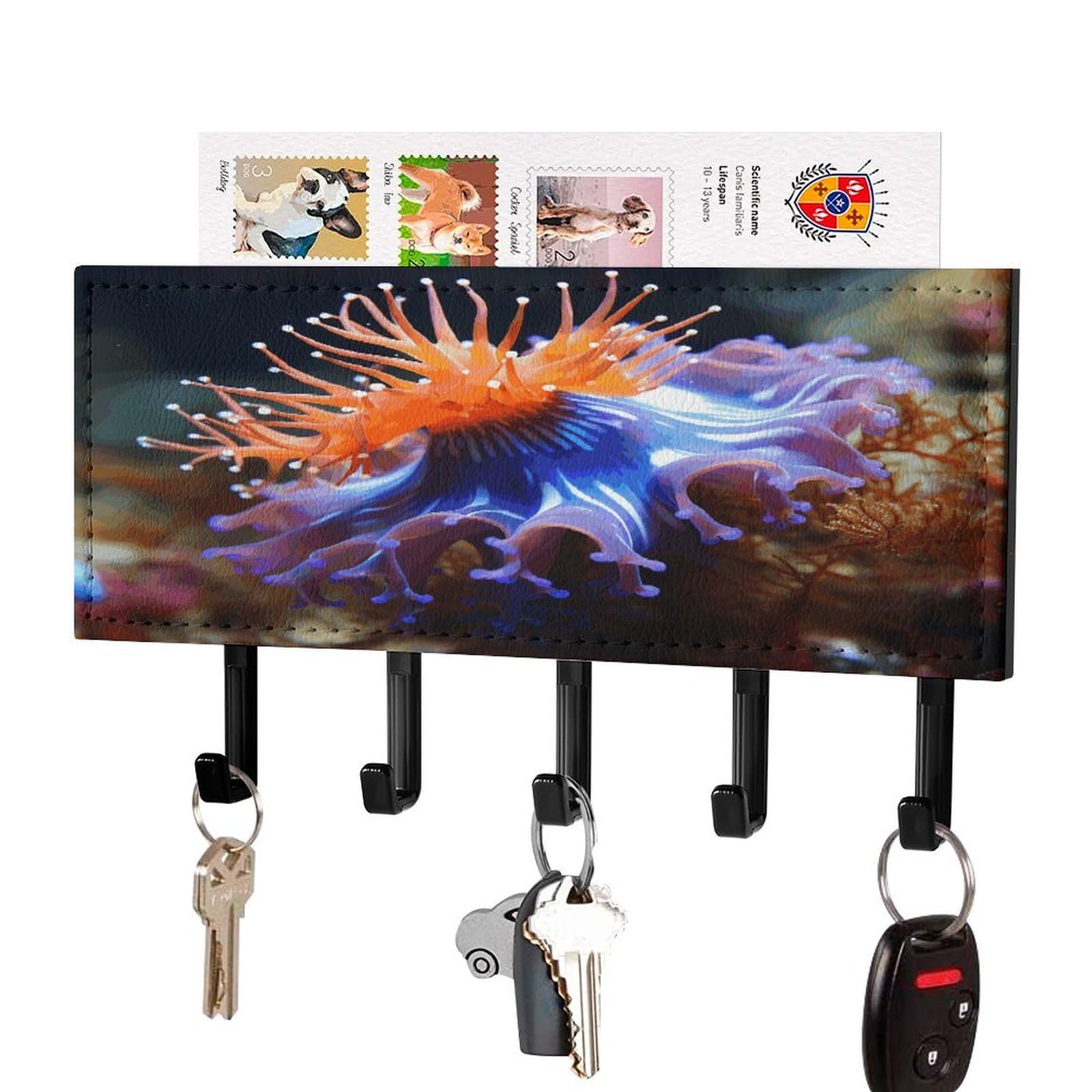 Fekiloot Black-Style Nudibranch Key Holder Wall Mount Key And Mail Holder Key Hanger With 5 Hooks Decorative Pu Key Rack Hanging Key Hooks For Wall Living Room Kitchen Bathroom Hallway