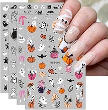 JMEOWIO Nagelsticker Halloween 8 Blatt Nail Art Sticker Selbstklebend Nagelaufkleber Süßer Geist Rosa Kürbis Dekoration Nageldesign Zubehör