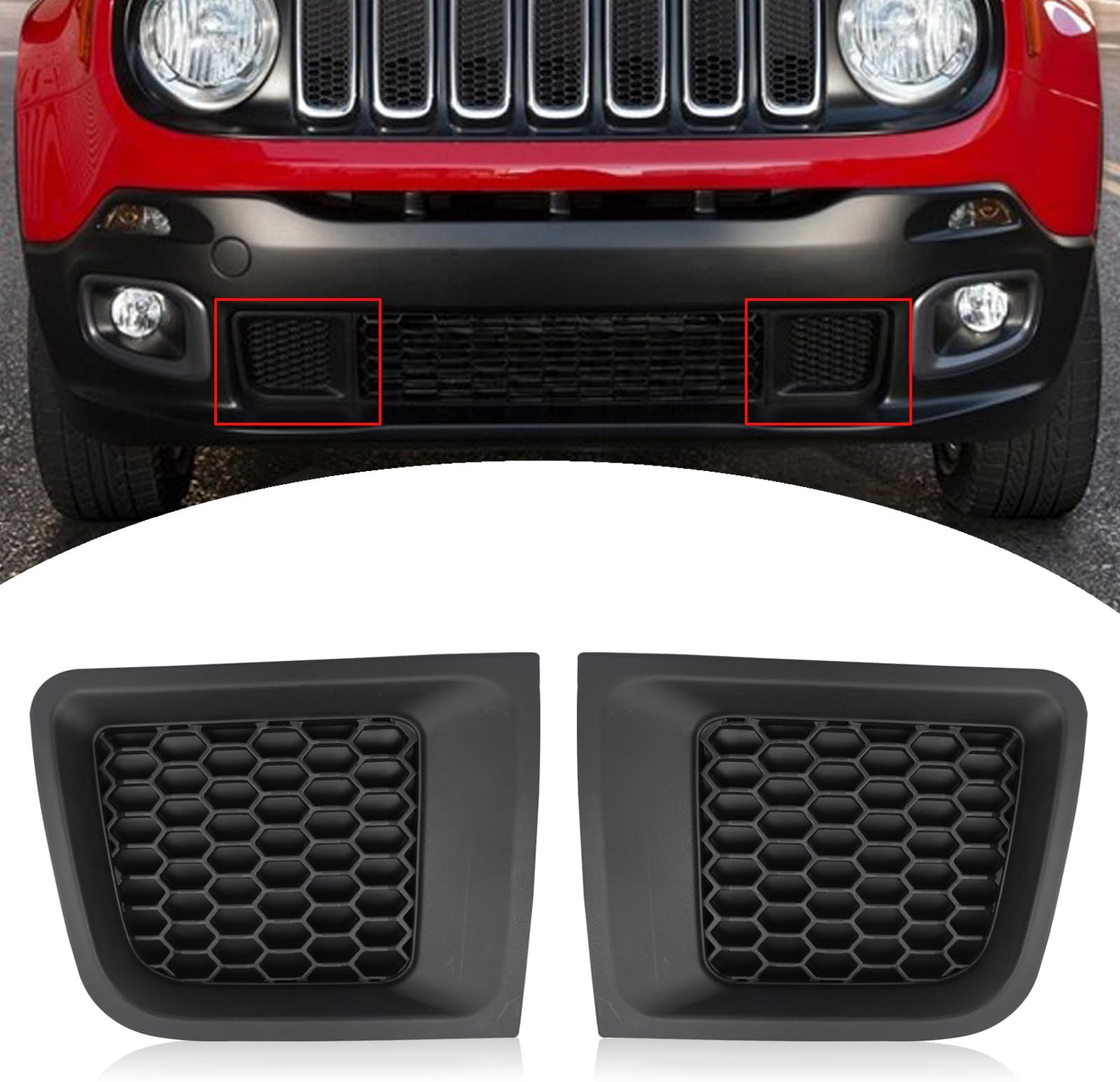 BINQIGOO 1 Pair Front Bumper Insert Grilles Bezel Cover Replacement Fit for Jeep Renegade 2015-2018 Sport Latitude Trailhawk Limited