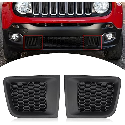1 Pair Front Bumper Insert Grilles Bezel Cover Replacement Fit for Jeep Renegade 2015-2018 Sport Latitude Trailhawk Limited