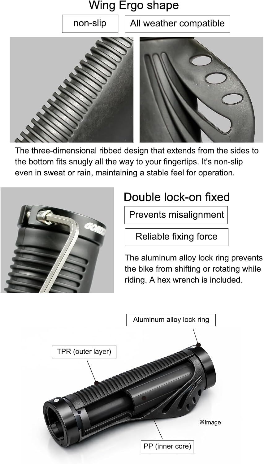 GORIX Bike Ergo Grips Lock On Less Fatigue&tuffiness&Stickiness Handlebar Mountain Bicycle (GAJA900)
