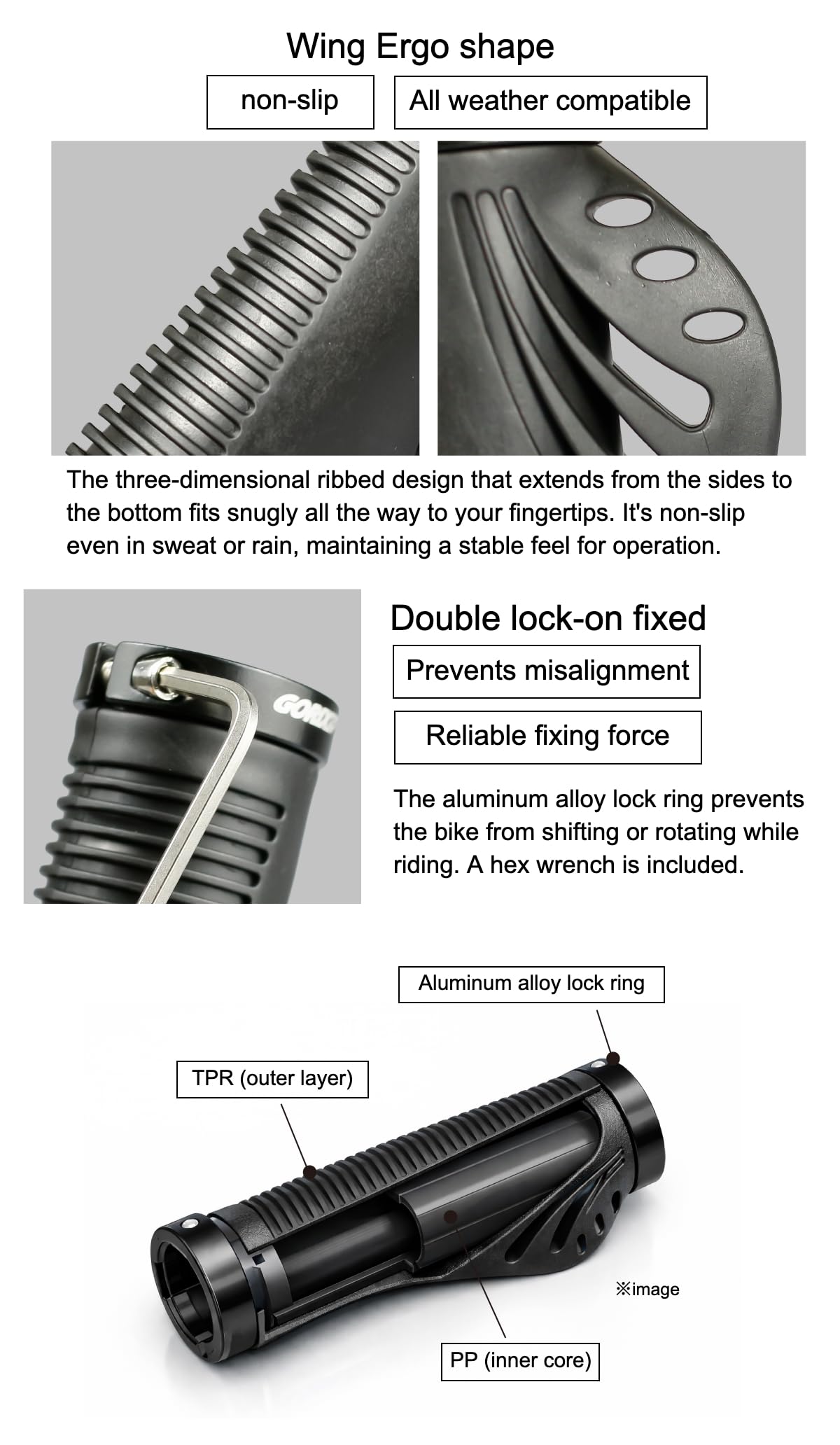 GORIX Bike Ergo Grips Lock On Less Fatigue&Tuffiness & Stickiness Manillar Bicicleta de Montaña (GAJA900)