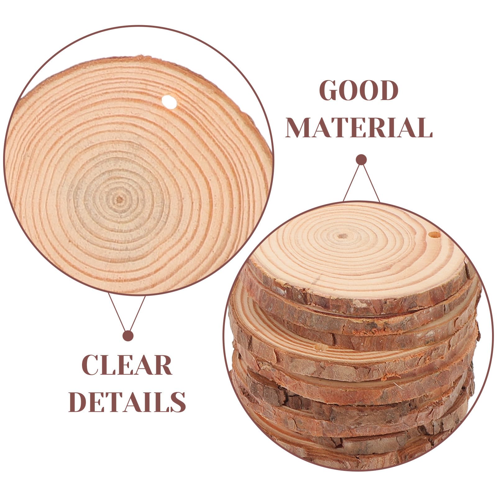jojofuny 30 Holzscheiben Runde Naturholz Kreise mit Loch für Basteln Selbstgemacht Weihnachten Dekoration mit Jutestrick