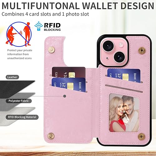 Miniatura 104 de UEEBAI Funda tipo cartera para iPhone 15 Pro Max con tarjetero, cubierta de cuero PU con soporte, bloqueo RFID, doble cierre magnético, relieve de