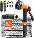 VEVOR Tuyau de jardin en métal 150 ft, tuyau d'eau en acier inoxydable de preuve de rouille, tuyau arrière lourd avec 10 Buse de fonction, sans kink & Tuyau d'eau flexible, tuyau en métal léger pour le triage, extérieur