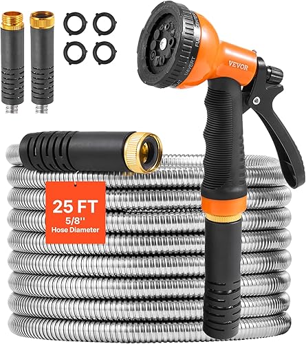 Miniatura 12 de VEVOR Manguera de jardín de metal de 100 pies – Manguera de agua de acero inoxidable resistente, flexible, sin torceduras ni enredos, resistente a