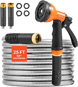 VEVOR Metal Garden Hose, Rust Proof Stainless Steel Water Hose