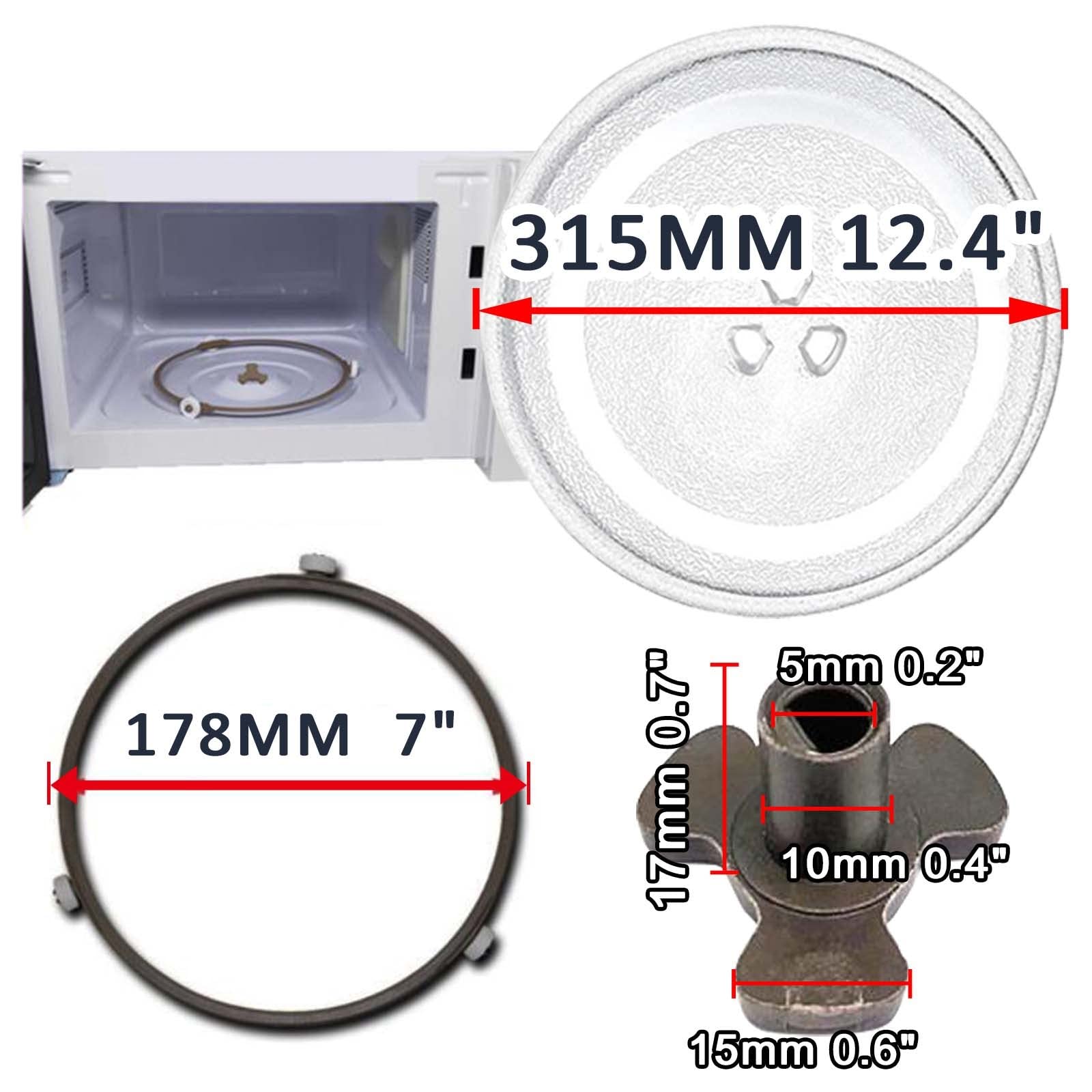 Universall Drehteller Für Mikrowelle, Ersatz Glasdrehteller Für Mikrowellen, 315mm 270mm 245mm Rund Mikrowellenteller Mit Drehtellerring Und Unterstützung, Durable, Hitzebeständig (Color : Clear, Si