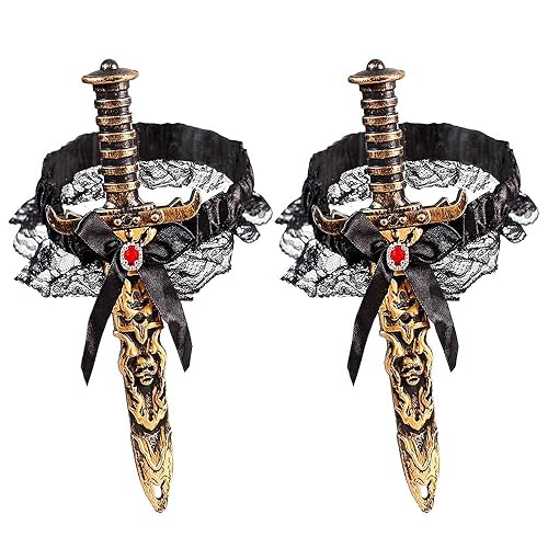 2 Pcs Pirate Sword with Lace Bow Womens Pirate Costume Toy Sword with Thigh Garter Pirate Costume Women Pirate Accessories