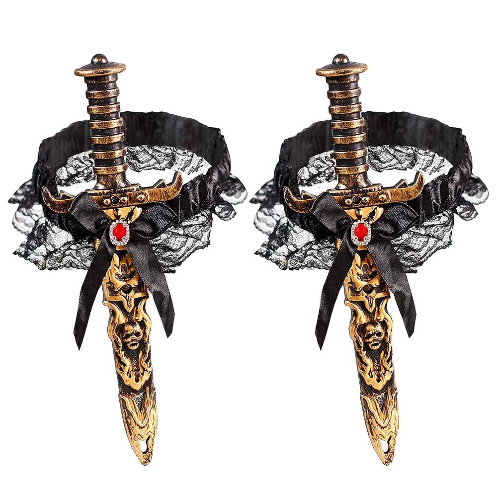 2 Pcs Pirate Sword with Lace Bow Pirate Costume Women Toy Sword with Thigh Garter