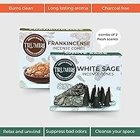 Vista 183 de TRUMIRI Incense Cones - Combo Pack of 20 Cone Incense - 10 Nag Champa + 10 Palo Santo - Insence Cones - Incense Cones Scented - Cone Incense Scents