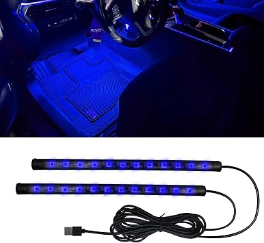 Car LED Strip Light, Car Interior Lights, 12V 24 LED Auto Under Dash Atmosphere Lights with USB Port, Auto Atmosphere Under Dash Lighting Kit for Vehicles Blue, USB