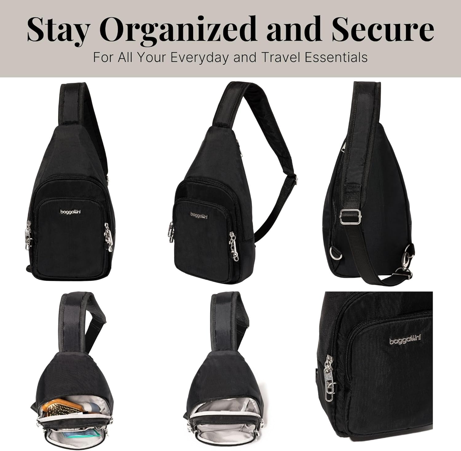 Baggallini Securtex Anti-Theft Daytripper Sling One Size Black image 6 of 13 B0CZBLFSRD