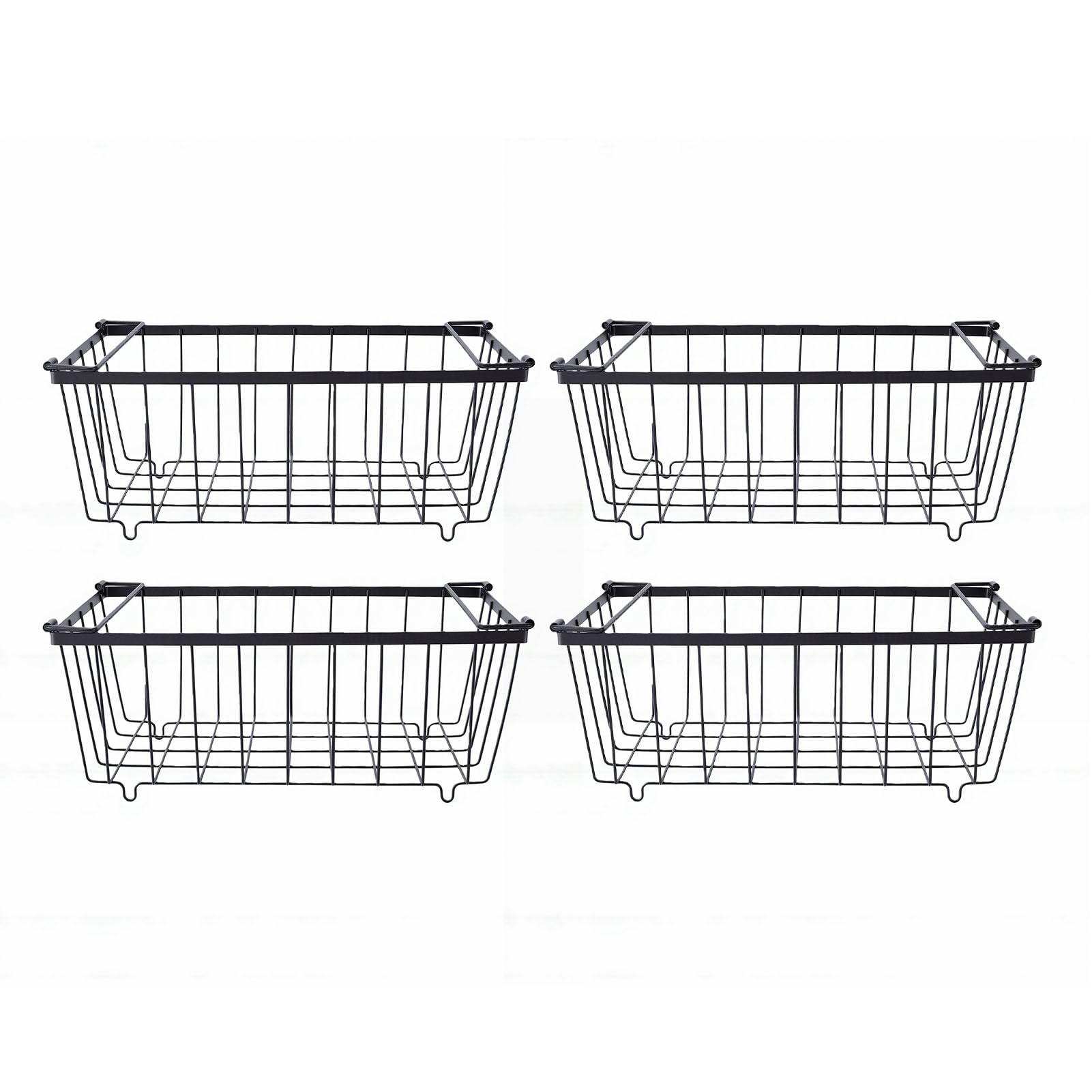 Jelquix Freezer Organizer Bins, 4 Pack Stackable Carbon Steel Open Frame Freezer Storage Baskets with Easy Grip Handles, for Sorting Food Meat Vegetables in Upright Chest