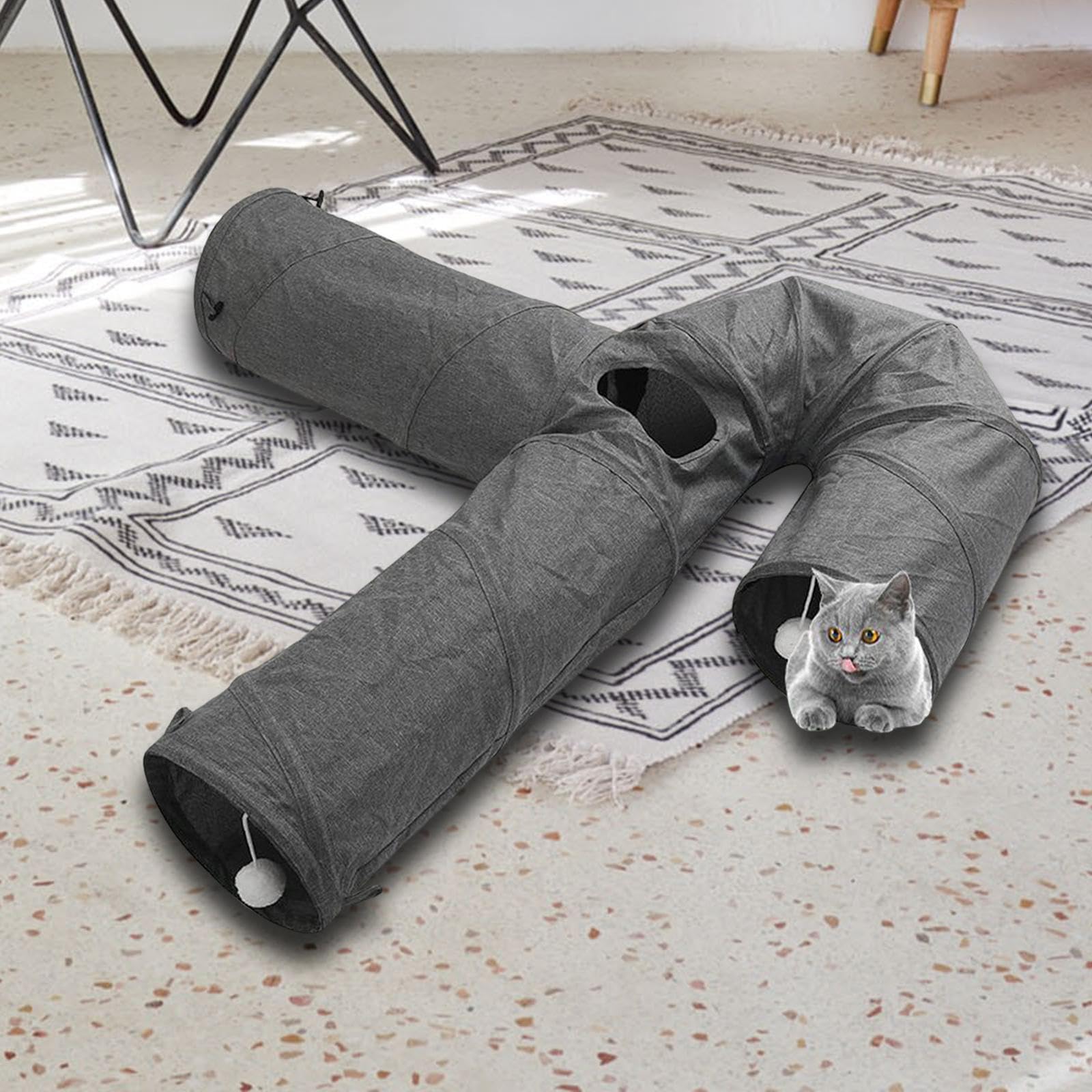 Interaktives Katzenspielzelt mit 3 Öffnungen und 4 Eingängen, zusammenklappbar und tragbar – ideal für Haustierspaß.