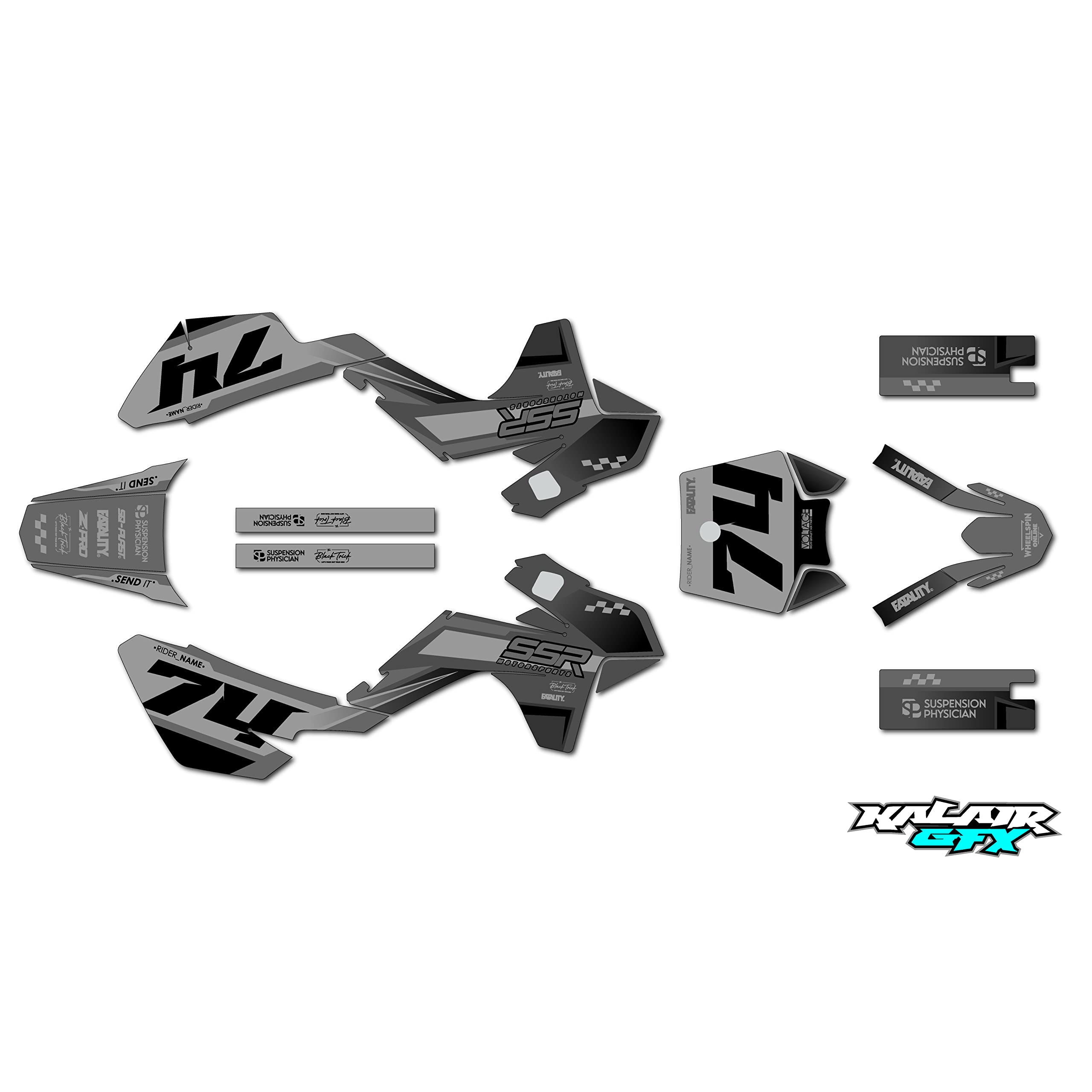 Kalair GFX Graphics Kit for SSR SR70C SR110 SR125 (2021) Prestige Series Smoke 09 Mil - Dirt bike Custom Racing Graphics Decals Stickers Kit, no-plastics