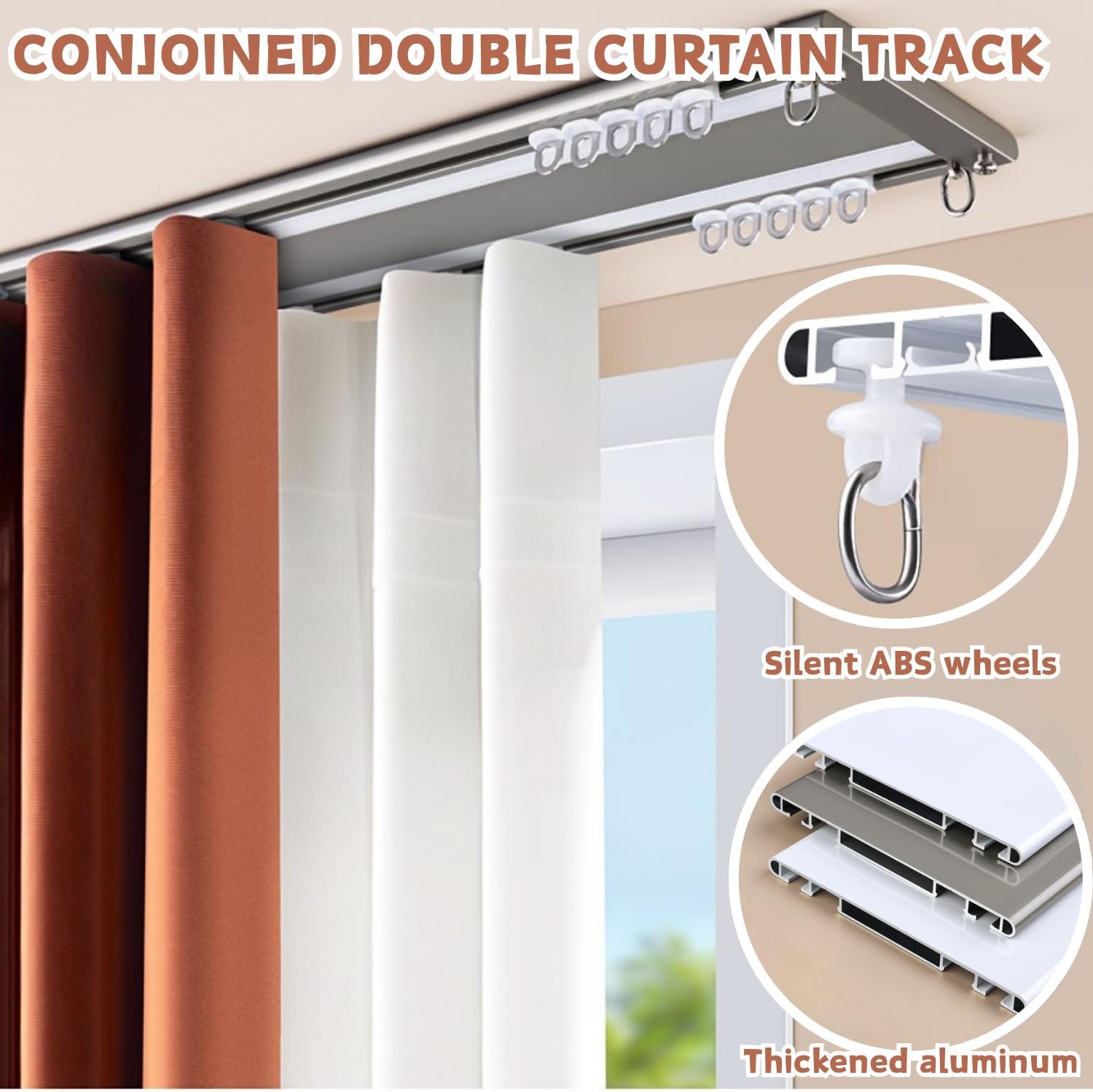 Ultra-Thin Double Curtain Rods for Windows 8.2ft Aluminum Ceiling Track Sliding Rails Drapes & Room Dividers - Ideal Living Bedroom (Champagne)